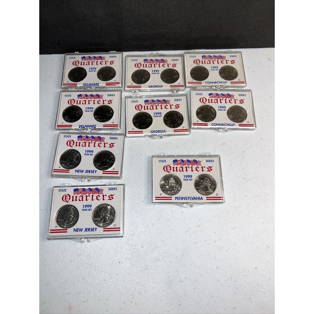 1999 P And D State Quarter Set In Plastic Cases Coin NJ, PA, Delaware, CT, GA